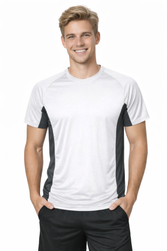 Koszulka sportowa z ciemnymi wstawkami bocznymi kolor biały.png
