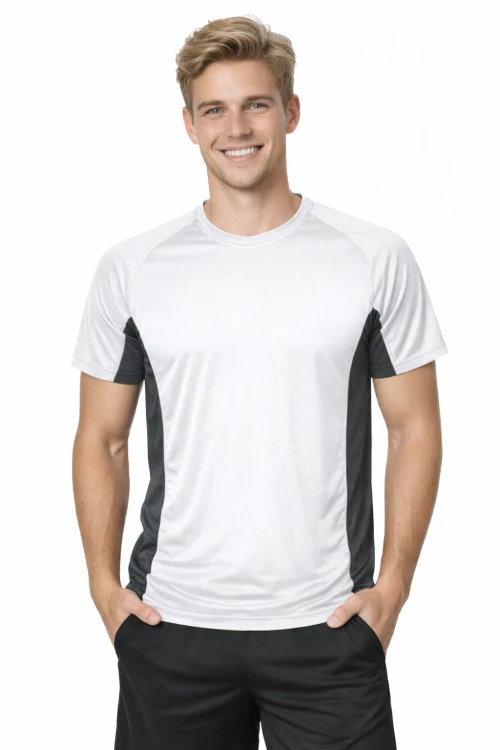 Koszulka sportowa z ciemnymi wstawkami bocznymi kolor biały.png