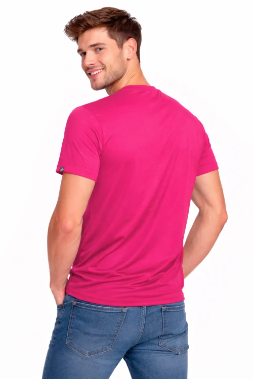 Koszulka sportowa z krótkim rękawem IMOLA różowa FLUO widok z tyłu.png