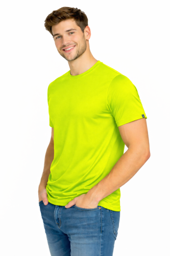 Koszulka sportowa z krókim rękawem IMOLA żółta FLUO widok z boku.png