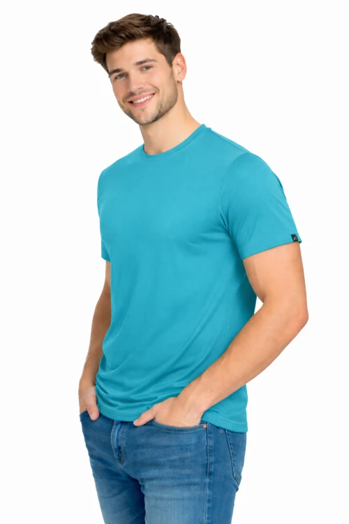 Koszulka sportowa z krótkim rękawem IMOLA turkusowa widok z boku.png