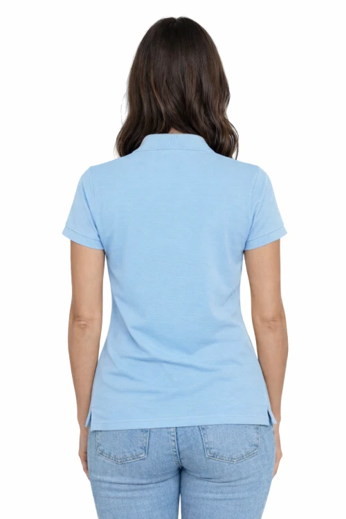 Koszulka polo damska niebieska krótki rekaw tył.png
