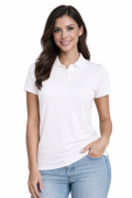 Koszulka polo damska biała krótki rekaw przód.png