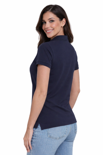 Koszulka polo damska granatowa krótki rekaw lewy tył.png