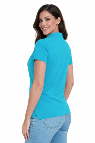 Koszulka polo damska turkusowa krótki rekaw lewy tył.png