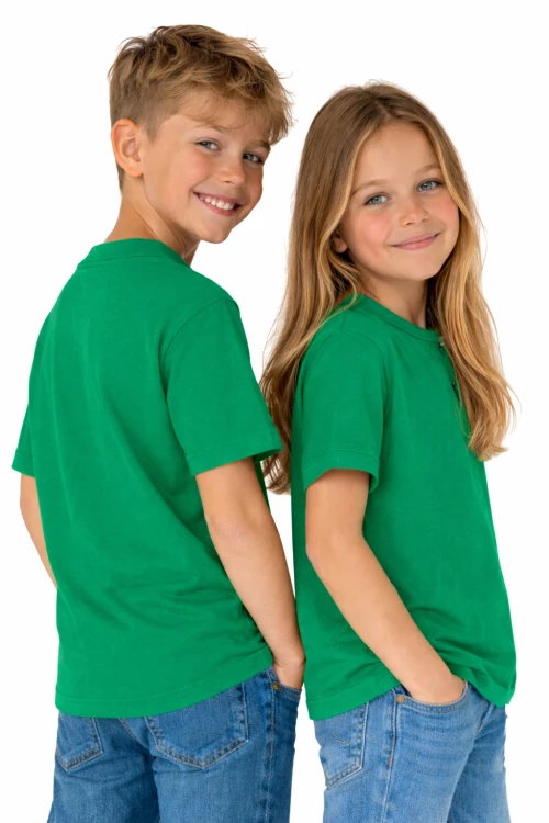 T-shirt dziecięcy dla chłopca i dziewczynki kolor zielony widok z boku.png